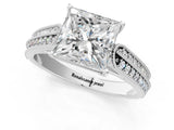 Silver 0.55 Carat E VVS1 Princess Cut Pave Split Shank Engagement Ring with Four-Prong Setting