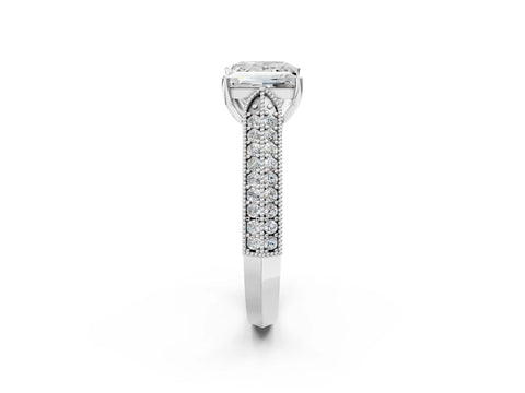 Silver 0.55 Carat E VVS1 Princess Cut Pave Split Shank Engagement Ring with Four-Prong Setting