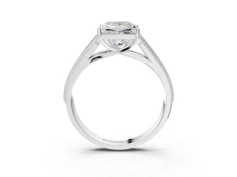 Silver 0.55 Carat E VVS1 Princess Cut Pave Split Shank Engagement Ring with Four-Prong Setting