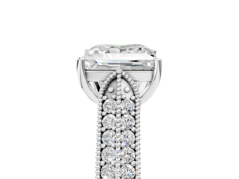 Silver 0.55 Carat E VVS1 Princess Cut Pave Split Shank Engagement Ring with Four-Prong Setting