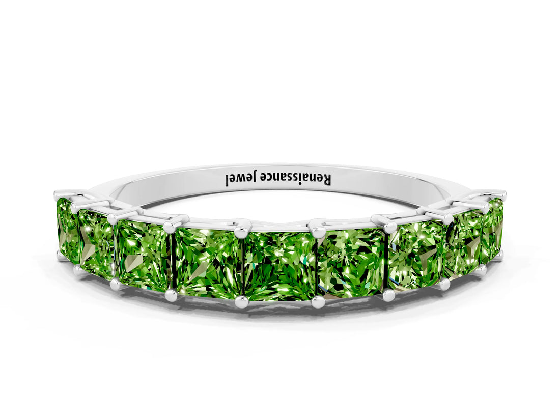 White gold Princess Cut Peridot Channel-Set Eternity Band with Prong Setting_6