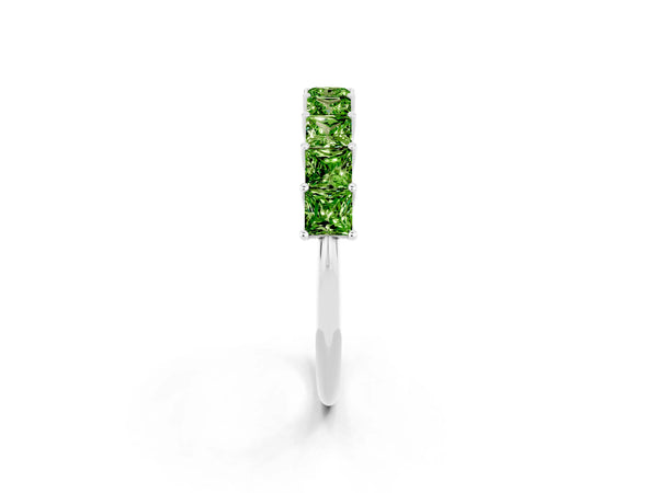White Gold Princess Cut Peridot Half Eternity Band with Shared Corner Prongs