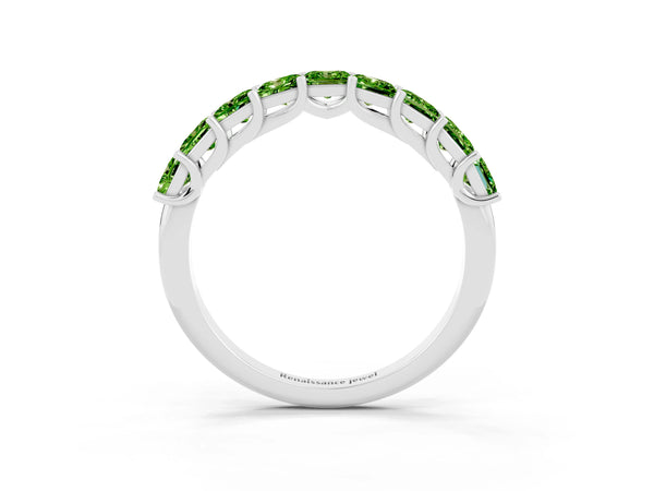 Sterling Silver Princess Cut Peridot Half Eternity Band with Shared Corner Prongs