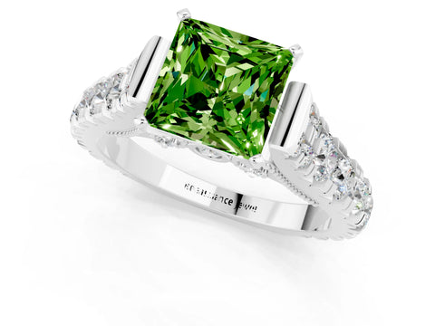 White gold Princess Cut Peridot Classic Solitaire Ring with Pavé Band and Four-Prong Setting_1