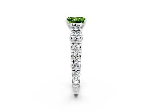 White gold Princess Cut Peridot Classic Solitaire Ring with Pavé Band and Four-Prong Setting_2