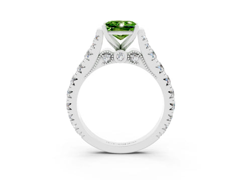 White gold Princess Cut Peridot Classic Solitaire Ring with Pavé Band and Four-Prong Setting_3