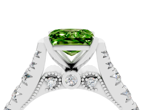 White gold Princess Cut Peridot Classic Solitaire Ring with Pavé Band and Four-Prong Setting_4