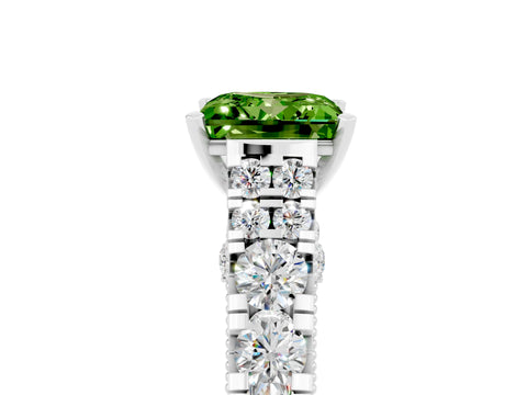 White gold Princess Cut Peridot Classic Solitaire Ring with Pavé Band and Four-Prong Setting_5