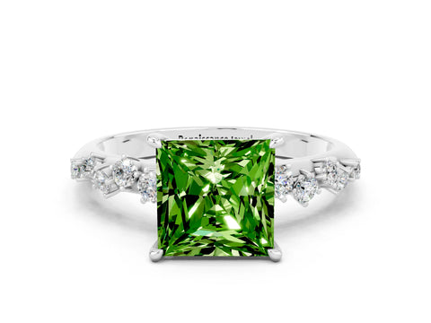 White gold Princess Cut Peridot Cluster Side Stone Solitaire Ring with Prong Setting_24