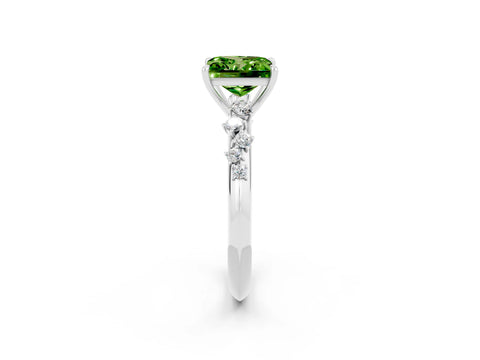 White gold Princess Cut Peridot Cluster Side Stone Solitaire Ring with Prong Setting_26