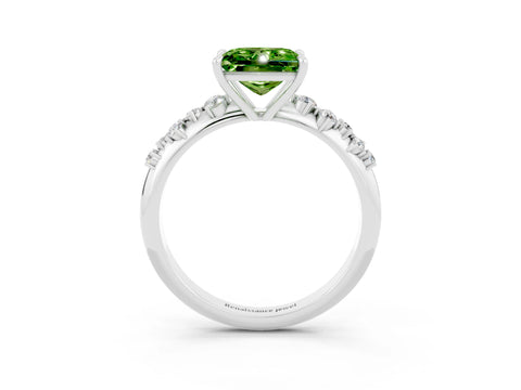 White gold Princess Cut Peridot Cluster Side Stone Solitaire Ring with Prong Setting_27