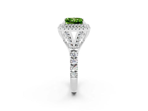 White gold Princess Cut Peridot Double Halo Ring with Split Shank and Prong Setting_14