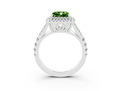 White gold Princess Cut Peridot Double Halo Ring with Split Shank and Prong Setting_15