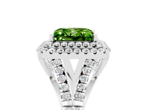 White gold Princess Cut Peridot Double Halo Ring with Split Shank and Prong Setting_17