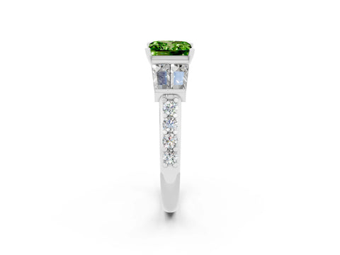 White gold Princess Cut Peridot Engagement Ring with Baguette Side Stones and Channel Set Band_2