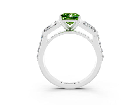 White gold Princess Cut Peridot Engagement Ring with Baguette Side Stones and Channel Set Band_3