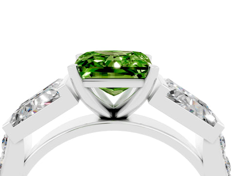 White gold Princess Cut Peridot Engagement Ring with Baguette Side Stones and Channel Set Band_4