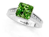 White gold Princess Cut Peridot Engagement Ring with Milgrain Channel Set Band and Prong Setting_1
