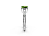 White gold Princess Cut Peridot Engagement Ring with Milgrain Channel Set Band and Prong Setting_2