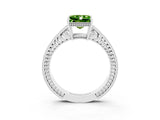White gold Princess Cut Peridot Engagement Ring with Milgrain Channel Set Band and Prong Setting_3