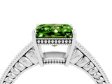 White gold Princess Cut Peridot Engagement Ring with Milgrain Channel Set Band and Prong Setting_4