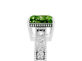 White gold Princess Cut Peridot Engagement Ring with Milgrain Channel Set Band and Prong Setting_5