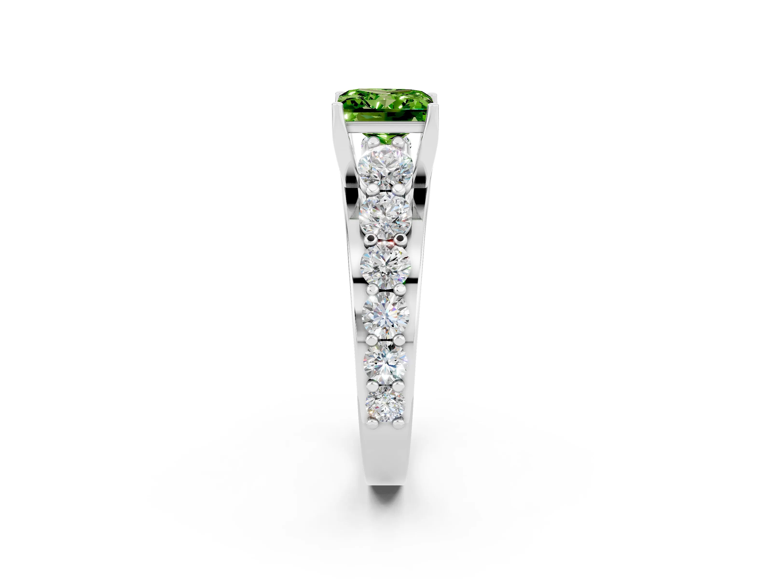 White gold Princess Cut Peridot Engagement Ring with Pavé Band and Four-Prong Setting_2
