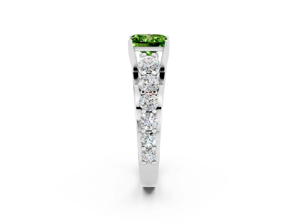 White gold Princess Cut Peridot Engagement Ring with Pavé Band and Four-Prong Setting