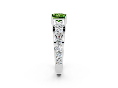 White gold Princess Cut Peridot Engagement Ring with Pavé Band and Four-Prong Setting_2
