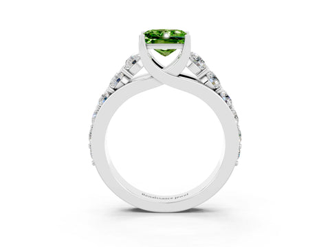 White gold Princess Cut Peridot Engagement Ring with Pavé Band and Four-Prong Setting_3