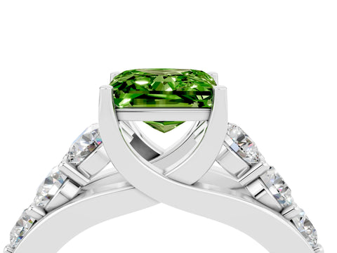 White gold Princess Cut Peridot Engagement Ring with Pavé Band and Four-Prong Setting_4