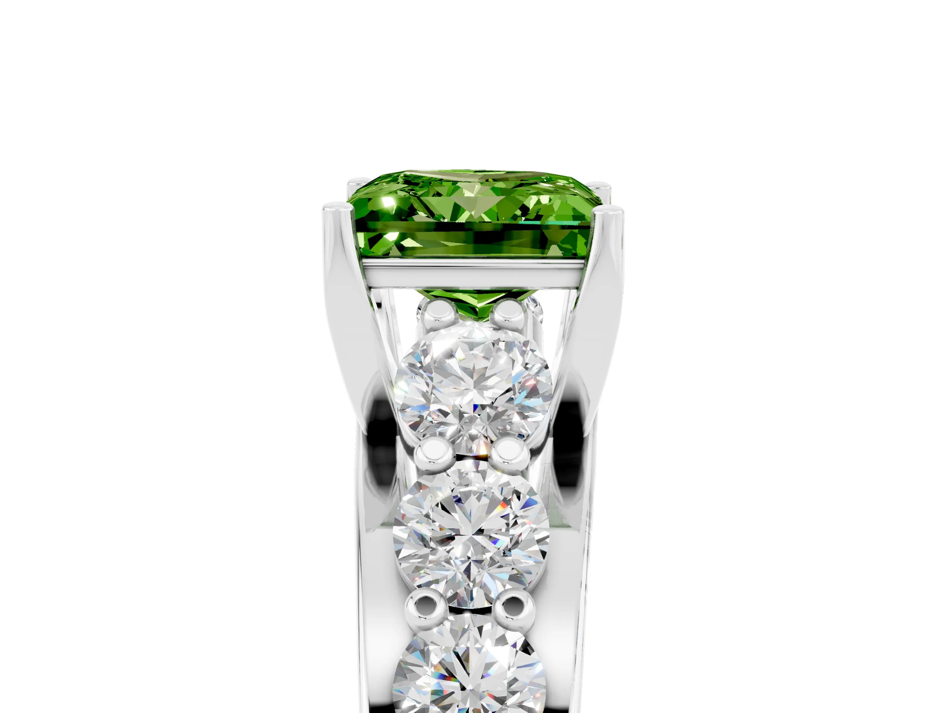 White gold Princess Cut Peridot Engagement Ring with Pavé Band and Four-Prong Setting_5