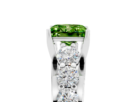 White gold Princess Cut Peridot Engagement Ring with Pavé Band and Four-Prong Setting_5