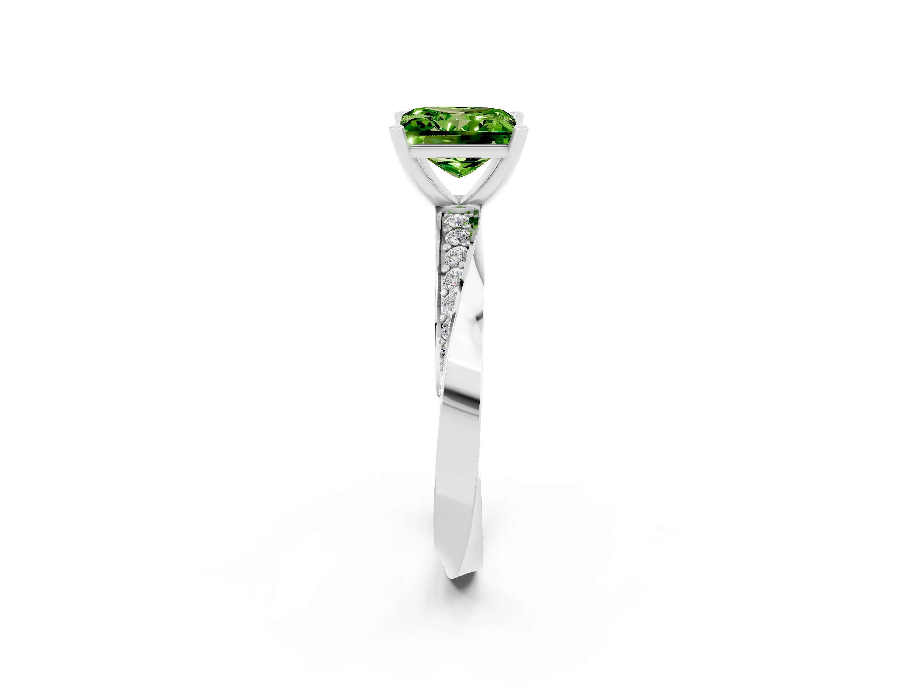 White gold Princess Cut Peridot Engagement Ring with Side Stone Accents and Four-Prong Setting_53