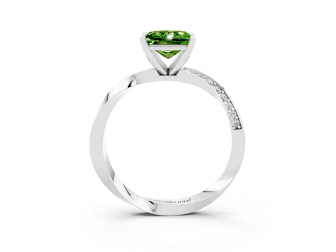 White gold Princess Cut Peridot Engagement Ring with Side Stone Accents and Four-Prong Setting_54
