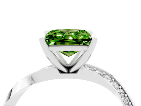 White gold Princess Cut Peridot Engagement Ring with Side Stone Accents and Four-Prong Setting_55