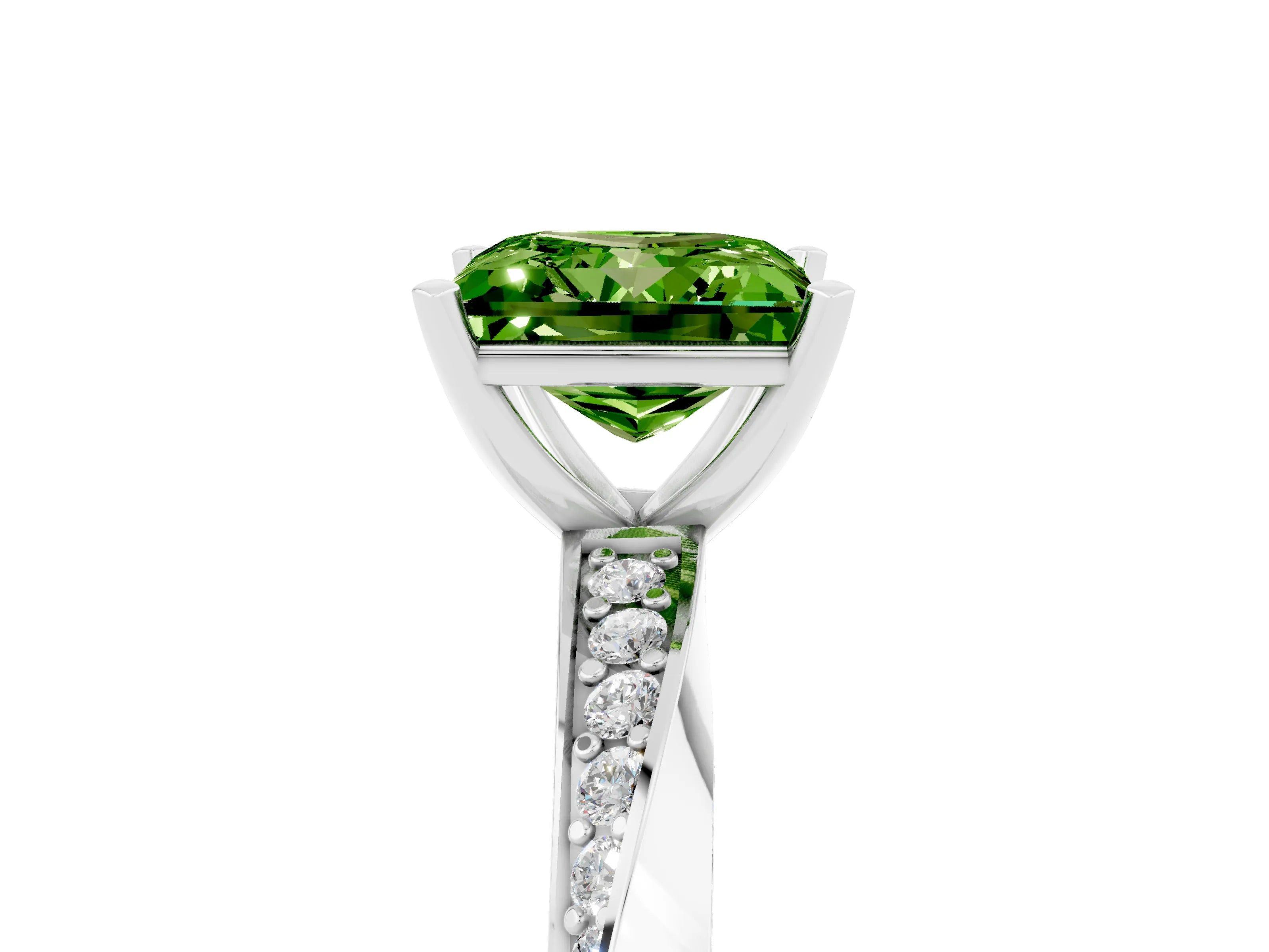 White gold Princess Cut Peridot Engagement Ring with Side Stone Accents and Four-Prong Setting_56