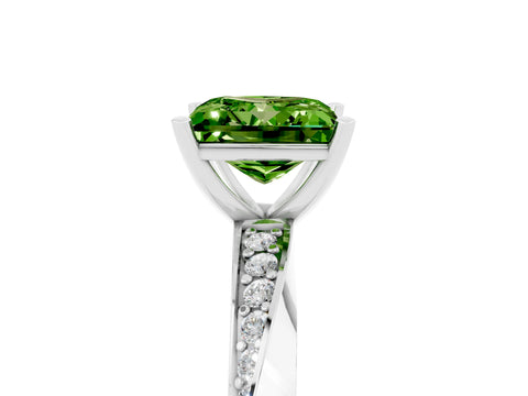 White gold Princess Cut Peridot Engagement Ring with Side Stone Accents and Four-Prong Setting_56