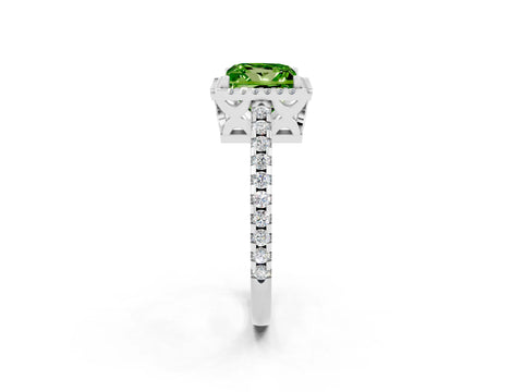 White gold Princess Cut Peridot Halo Engagement Ring with Pavé Band and Prong Setting_14