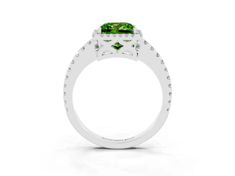 White gold Princess Cut Peridot Halo Engagement Ring with Pavé Band and Prong Setting_15