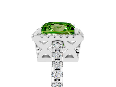 White gold Princess Cut Peridot Halo Engagement Ring with Pavé Band and Prong Setting_17