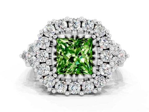 White gold Princess Cut Peridot Halo Ring with Pavé Band and Four-Prong Setting_12