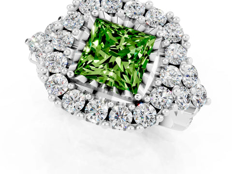 White gold Princess Cut Peridot Halo Ring with Pavé Band and Four-Prong Setting_13