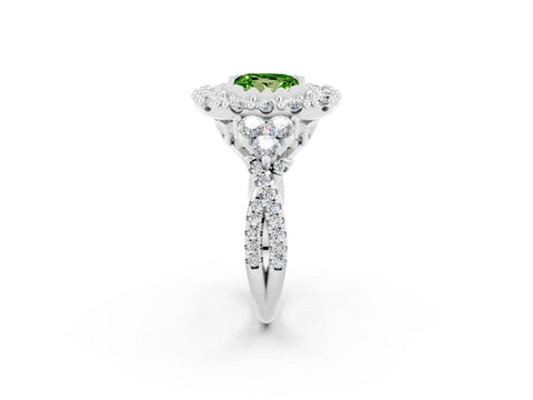 White gold Princess Cut Peridot Halo Ring with Pavé Band and Four-Prong Setting_14