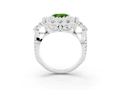 White gold Princess Cut Peridot Halo Ring with Pavé Band and Four-Prong Setting_15