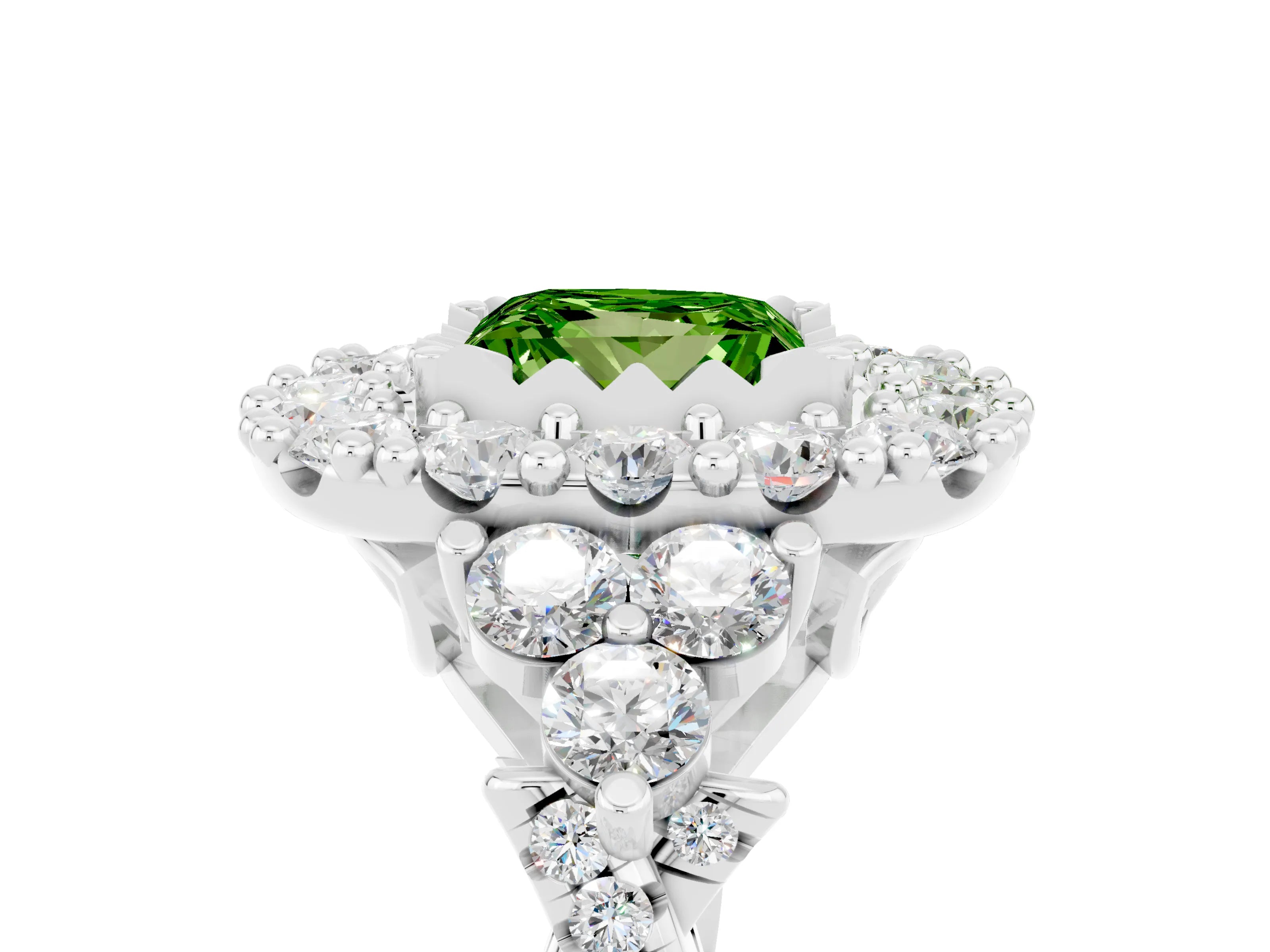 White gold Princess Cut Peridot Halo Ring with Pavé Band and Four-Prong Setting_17