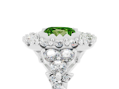 White gold Princess Cut Peridot Halo Ring with Pavé Band and Four-Prong Setting_17