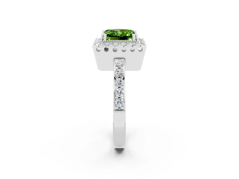 White gold Princess Cut Peridot Halo Ring with Pavé Band and Prong Setting_2