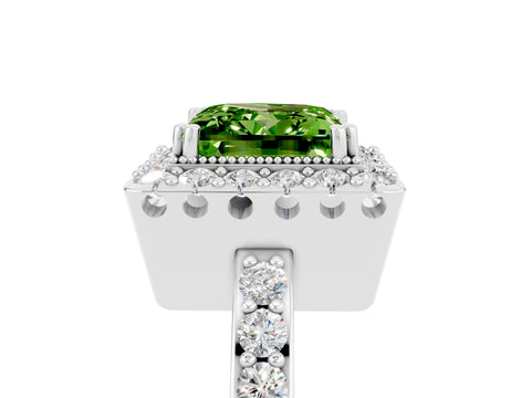 White gold Princess Cut Peridot Halo Ring with Pavé Band and Prong Setting_5