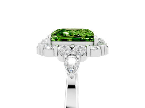White gold Princess Cut Peridot Halo Ring with Pear Side Stones and Prong Setting_29